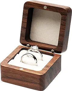 Personalized Double Ring Box - Solid Wood Wedding Proposal Case with Custom Last Name and Date - Wooden Ring Holder for 2 Rings