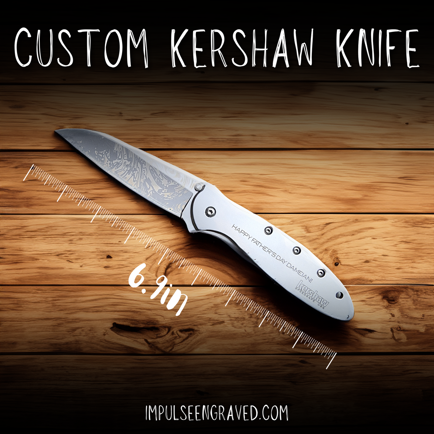 Personalized Engraved Damascus Steel Kershaw Knife with Your Custom Message - Handcrafted Gift for Him or Her